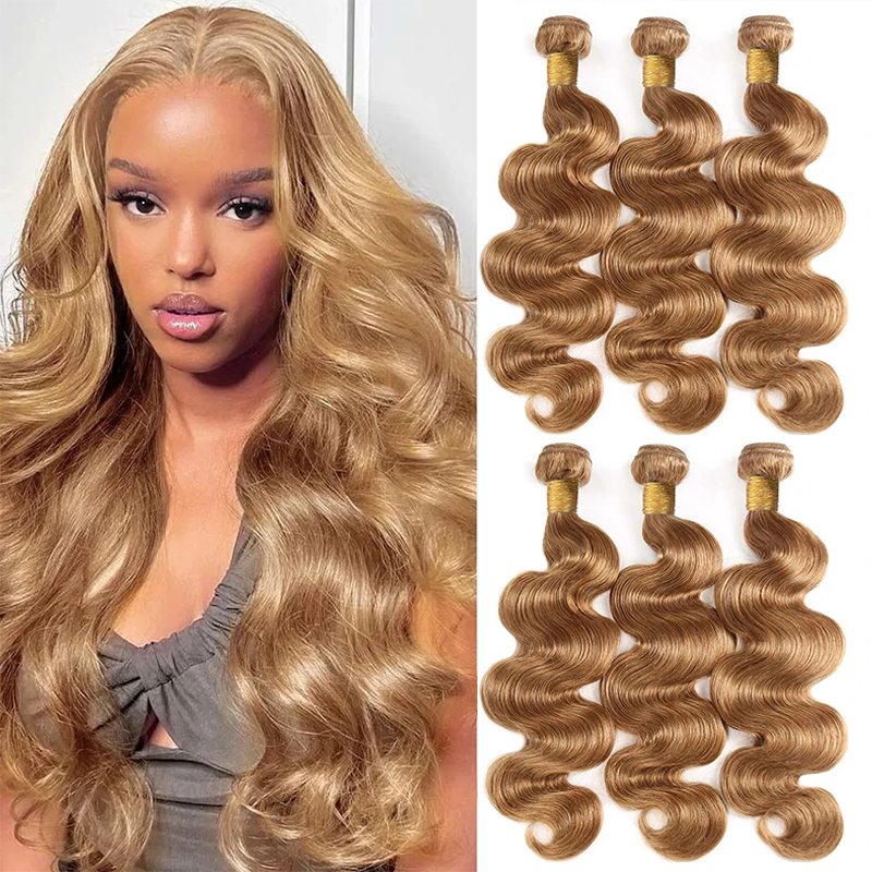 Light Blonde #27 Colored Straight Hair / Body Wave Bundles Human Hair Bundles 3/4 PCS Bundle Deals Hair Extensions