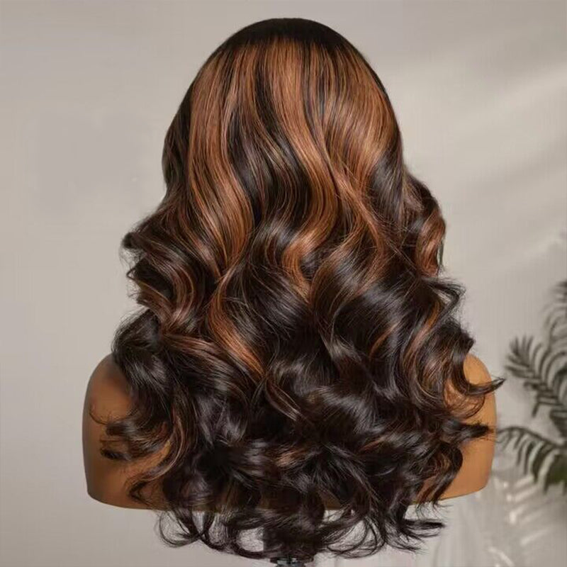 Elegant Copper Ombre Highlights Loose Body Wave Wig