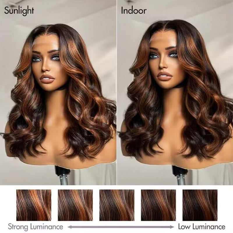 Elegant Copper Ombre Highlights Loose Body Wave Wig