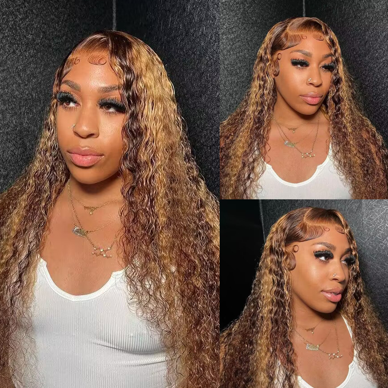 Sterly 13x6 HD Transparent Lace Front Closure Colored Human Hair Wigs Highlight Deep Wave Frontal Wigs