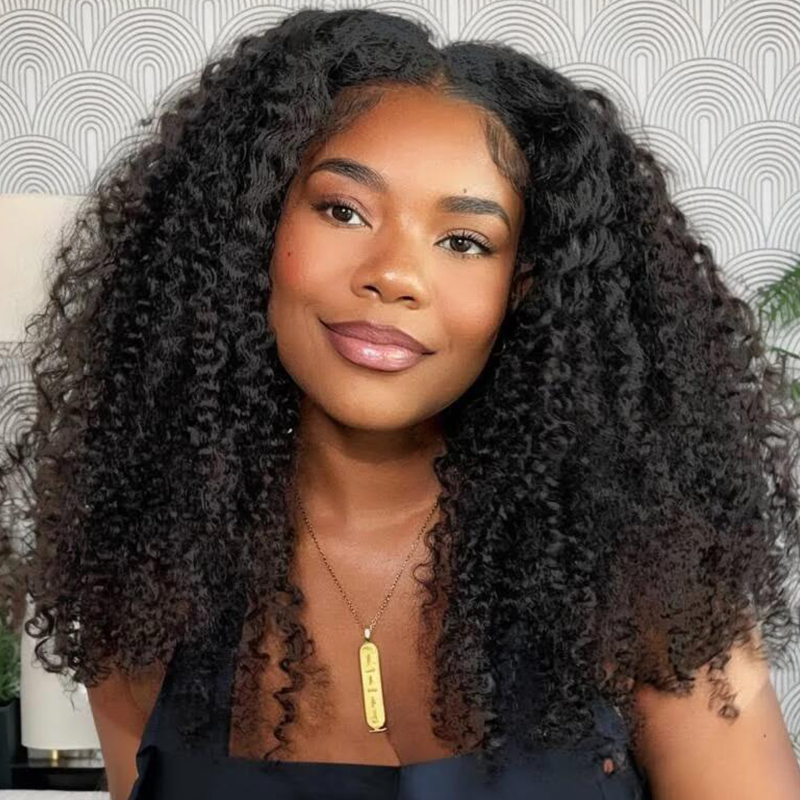New Updated No Leave Out No Lace No Glue Jerry Culry V Part Drawstring Wig