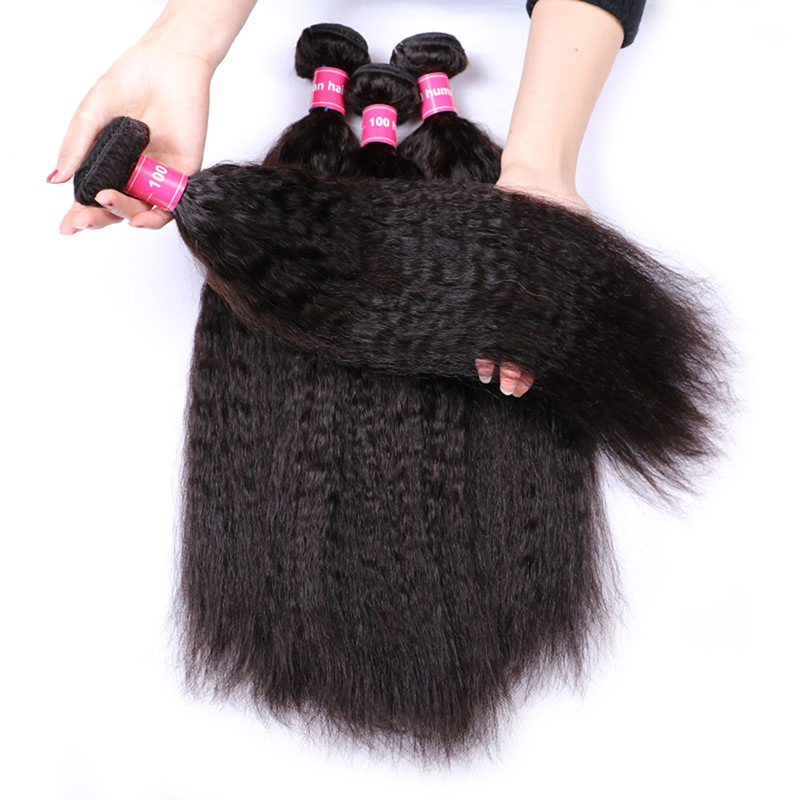Sterly Kinky Straight Human Hair Bundles With 5x5 Lace Closure