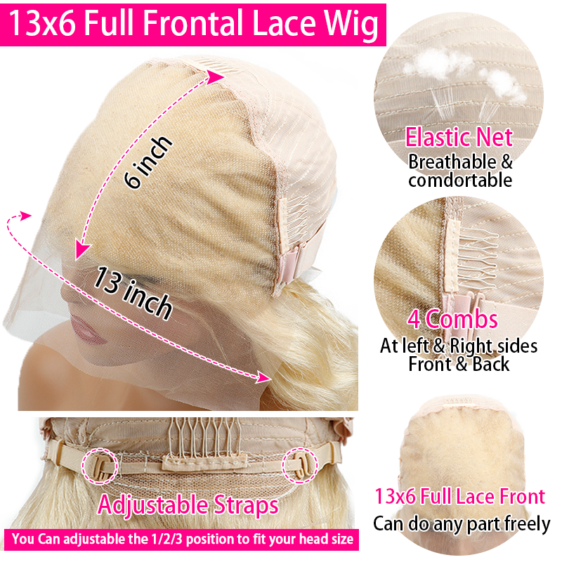 Perruques de cheveux humains ondulées longues blondes 13x6 Sterly #613, ondulées profondes et lisses