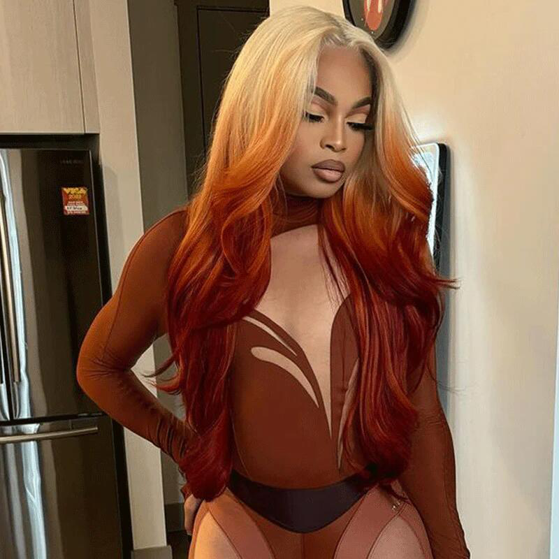 Sterly T613/350 Blonde and Ginger Orange Ombre Highlight 13x6 Lace Front Human Hair Wigs
