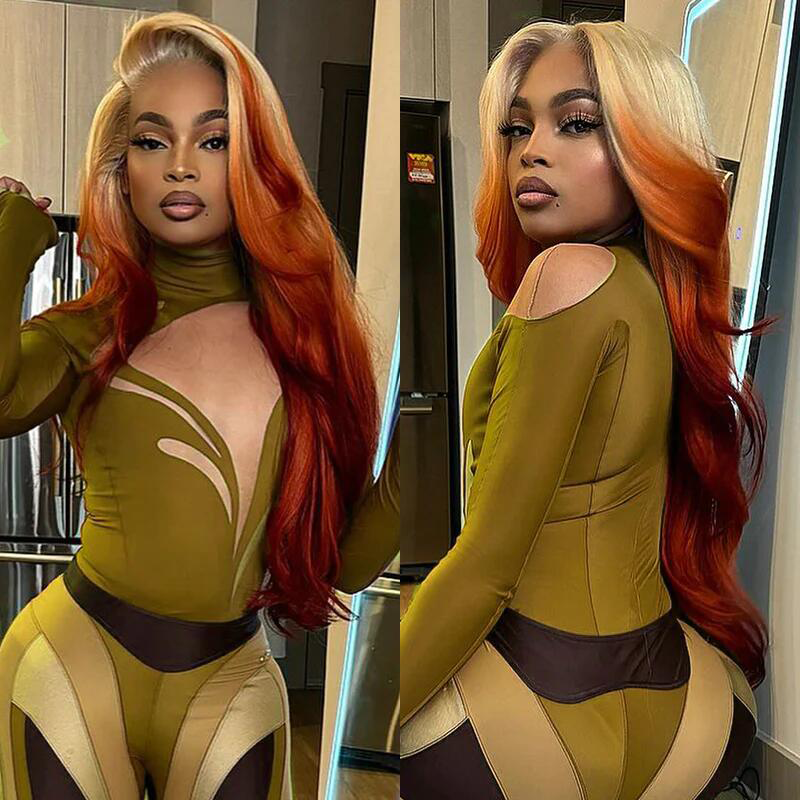 Sterly T613/350 Blonde and Ginger Orange Ombre Highlight 13x6 Lace Front Human Hair Wigs