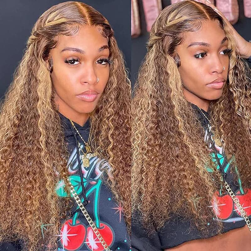 Sterly 13x6 HD Transparent Lace Front Closure Colored Human Hair Wigs Highlight Curly Frontal Wigs