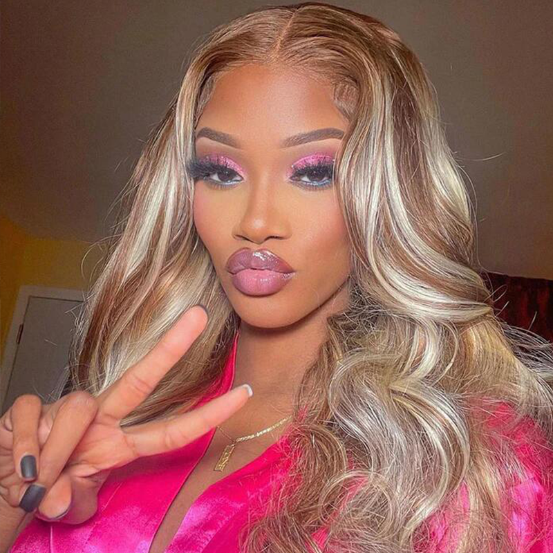 Sterly P4/613 Piano 13×4 Lace Frontal Wig Brown with Blonde Highlights Wig