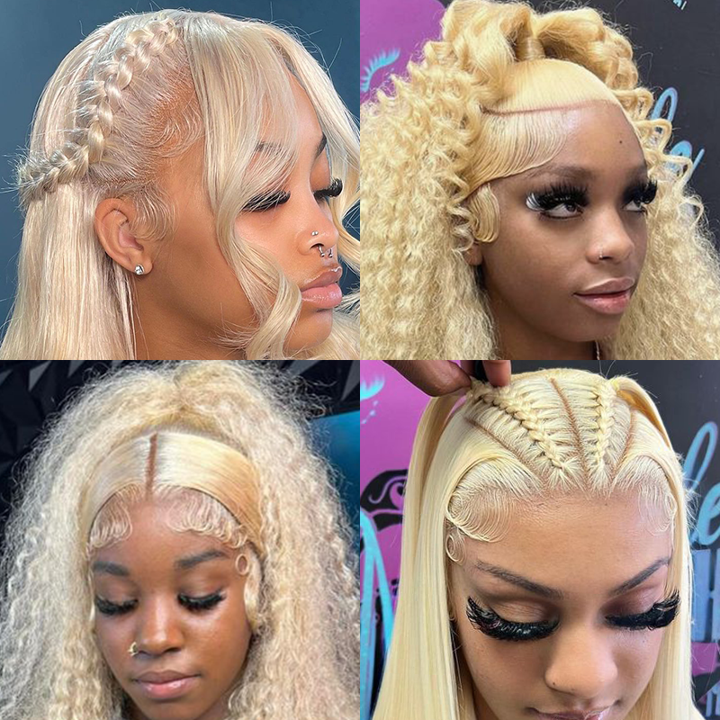 Perruques de cheveux humains ondulées longues blondes 13x6 Sterly #613, ondulées profondes et lisses