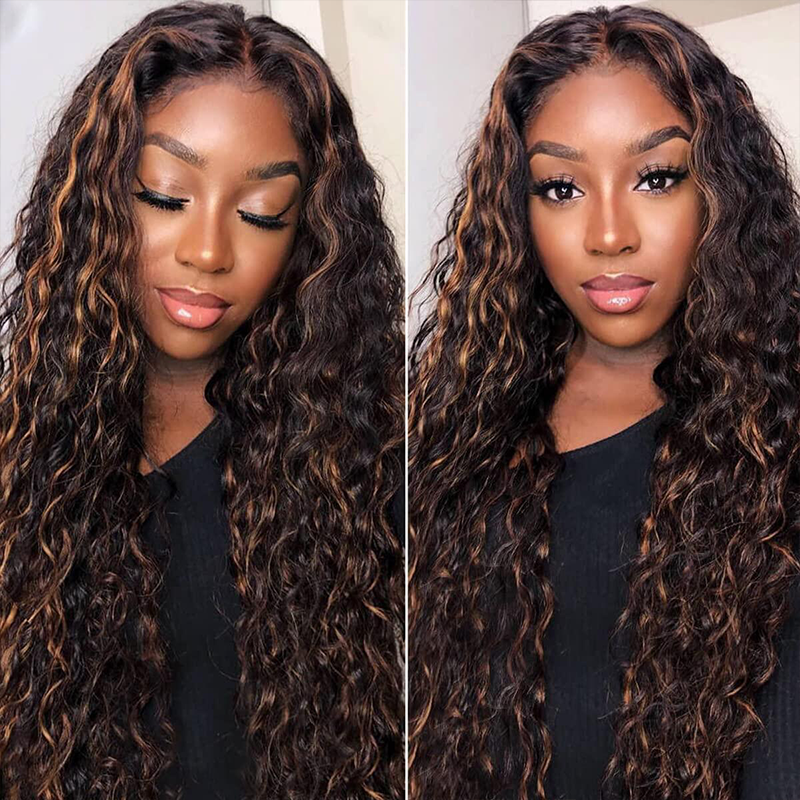 Sterly #FB30 Balayage Colored Highlight Wig Transparent Lace Water Wave Lace Front Wigs