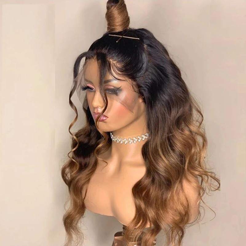 Sterly Loose Body Ombre Brown Blonde 5x5 Transprent Lace Wear Go Human Hair Wig pre-bleached Knots