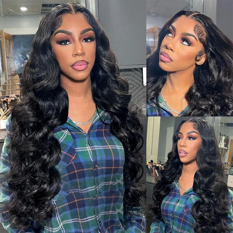 Sterly Full 250% Density Loose Body Wave Human Hair Wigs Ocean Wave Wigs with Curtain Bangs