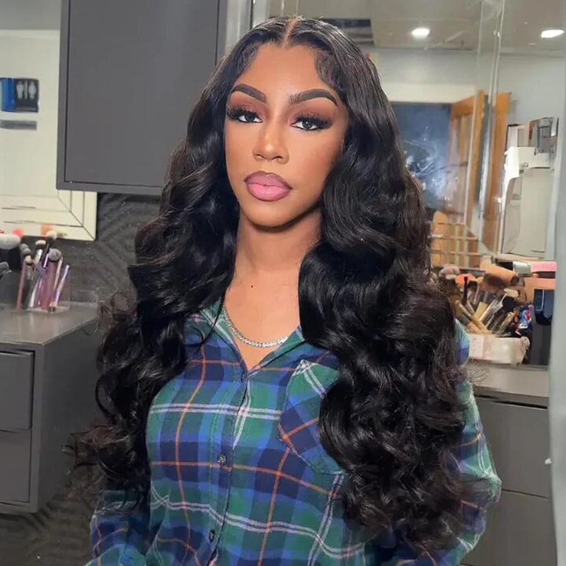 Sterly Full 250% Density Loose Body Wave Human Hair Wigs Ocean Wave Wigs with Curtain Bangs
