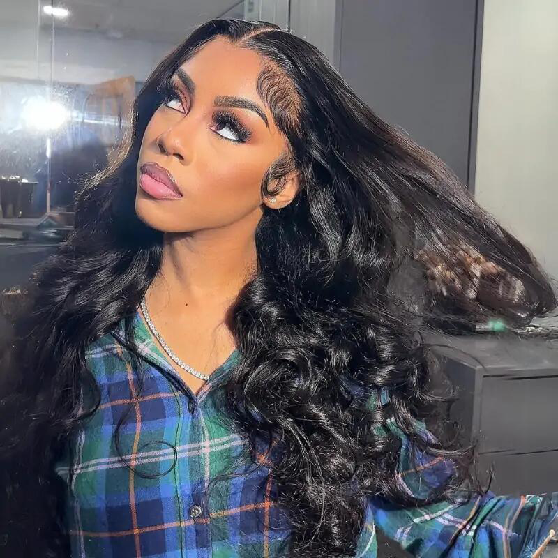 Sterly Full 250% Density Loose Body Wave Human Hair Wigs Ocean Wave Wigs with Curtain Bangs