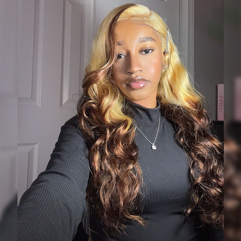 Sterly 250% Density Blonde Ombre Dark Brown 13x6 Straight Lace Front Human Hair Wigs