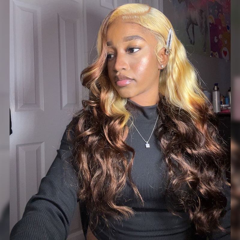 Sterly 250% Density Blonde Ombre Dark Brown 13x6 Straight Lace Front Human Hair Wigs