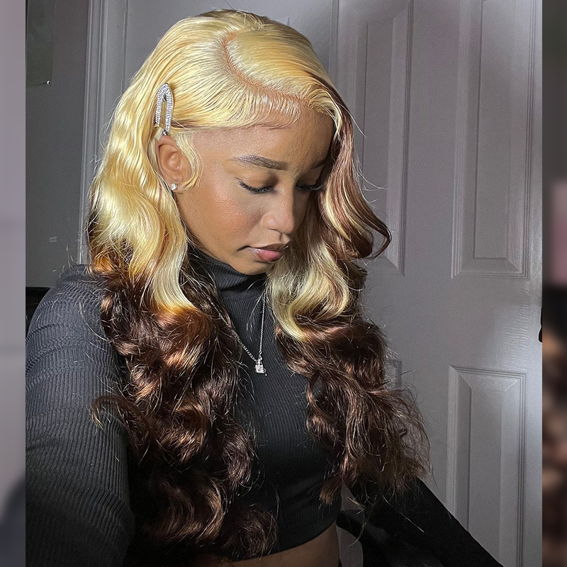 Sterly 250% Density Blonde Ombre Dark Brown 13x6 Straight Lace Front Human Hair Wigs