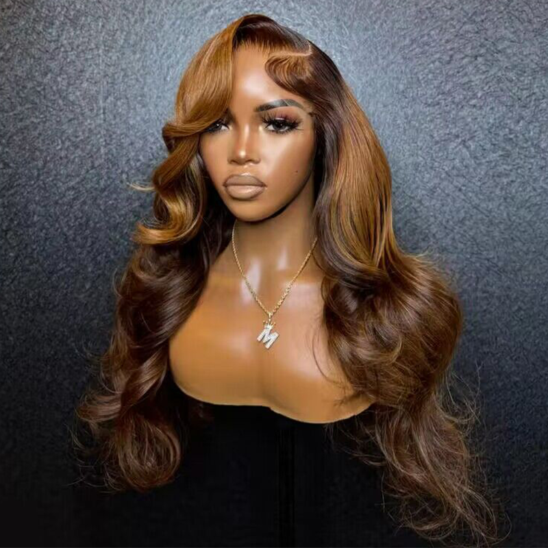 Sterly Loose Body Wave Wig Light brown and Honey Bronde Balayage Peekaboo Wig