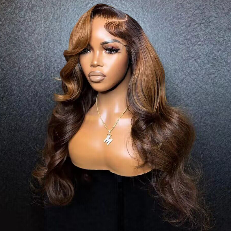Sterly Loose Body Wave Wig Light brown and Honey Bronde Balayage Peekaboo Wig