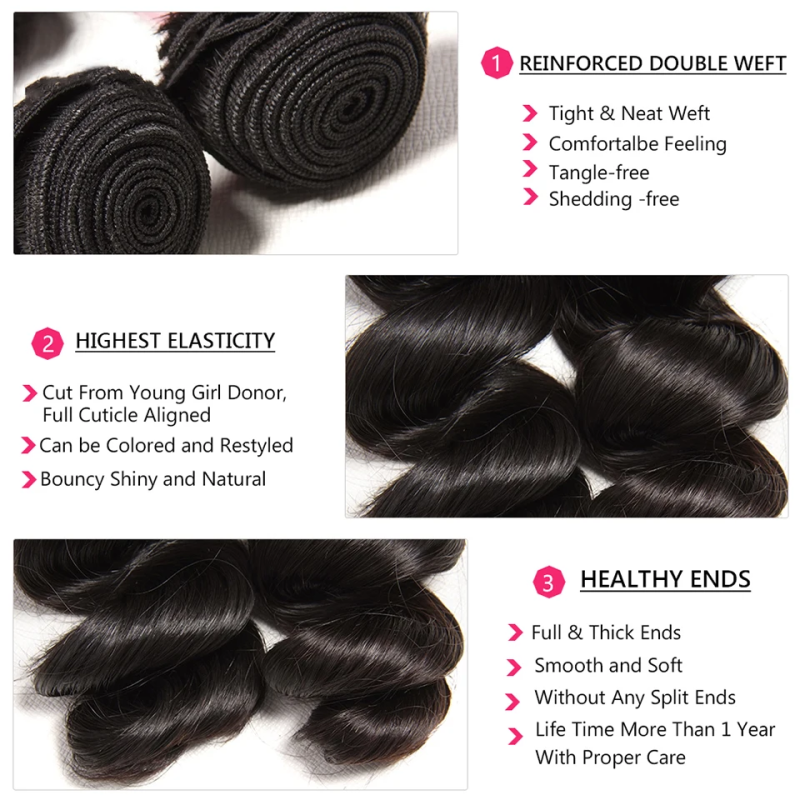 Loose Wave Hair Bundles Human Hair 3/4 /PCS With 5x5 Lace Closure
