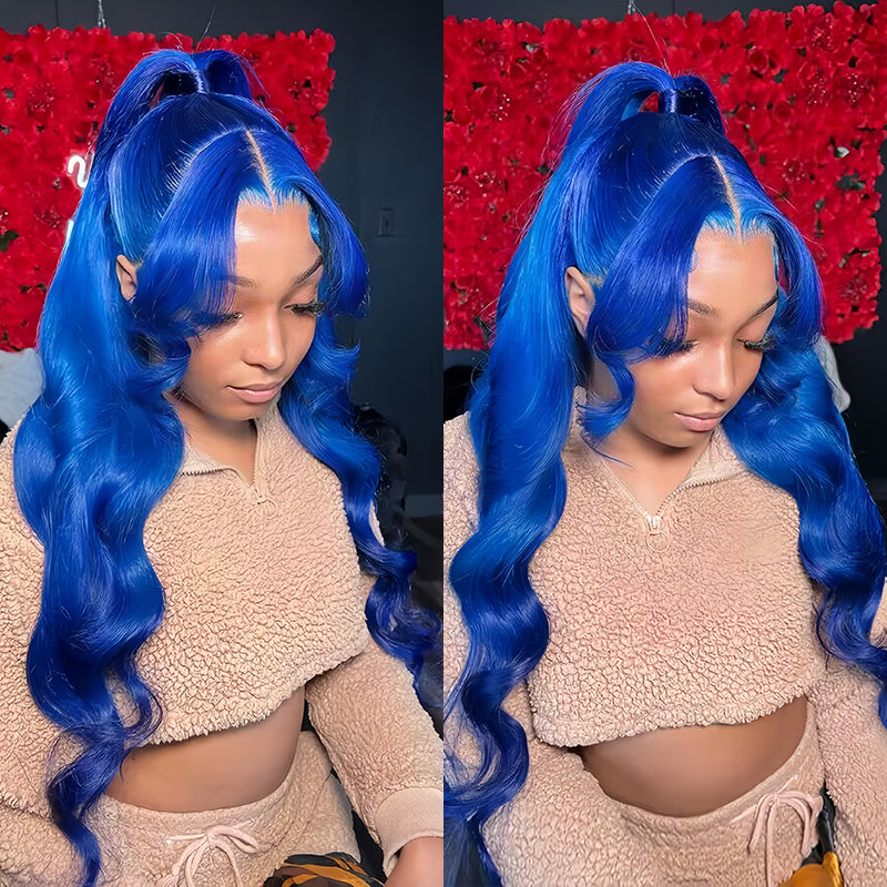Sterly Royal Blue Lace Front Wig Long Human Hair Pre Colored Blue Wigs