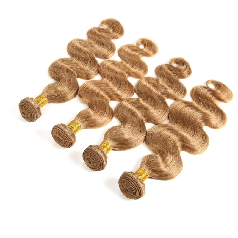 Light Blonde #27 Colored Straight Hair / Body Wave Bundles Human Hair Bundles 3/4 PCS Bundle Deals Hair Extensions