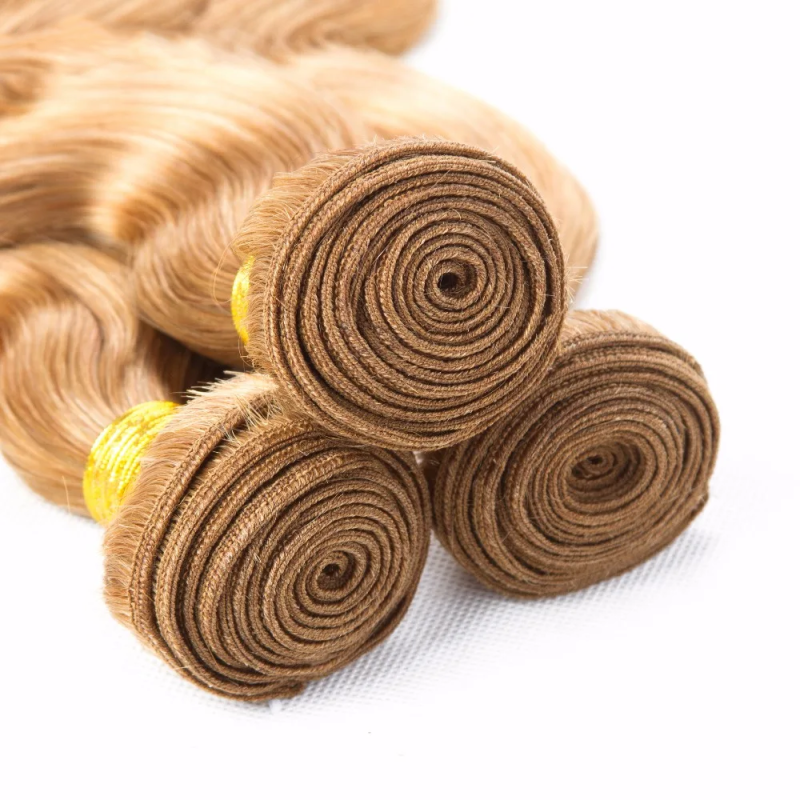 Light Blonde #27 Colored Straight Hair / Body Wave Bundles Human Hair Bundles 3/4 PCS Bundle Deals Hair Extensions