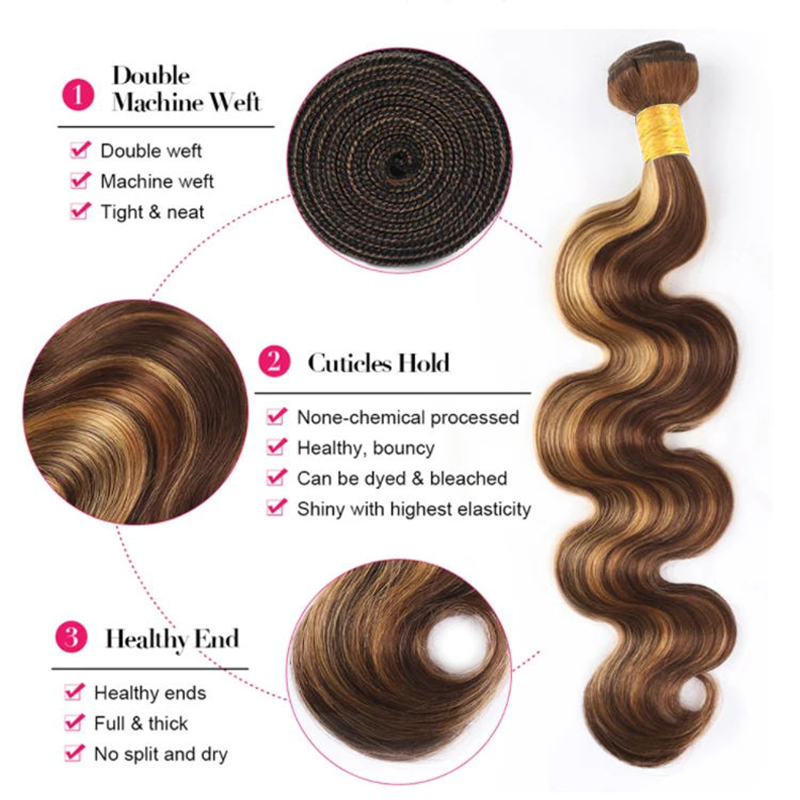 Sterly P4/27 Highlight  Straight Hair / Body Wave Bundles Human Hair Bundles 3/4 PCS Bundle Deals Hair Extensions