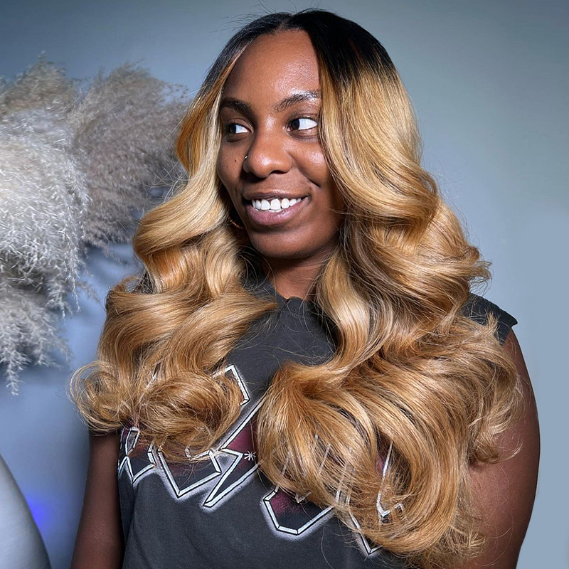 Sterly T1B/27 Colored Ombre Straight Hair / Body Wave Bundles Human Hair Weave