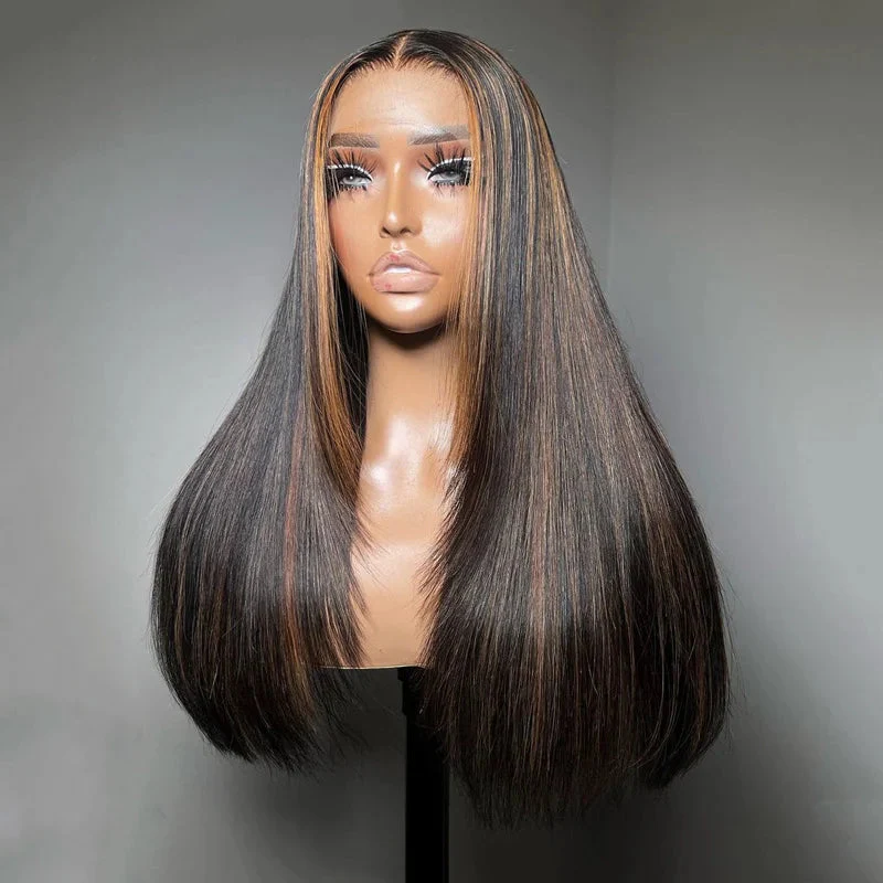 FB30 Balayage Raw Hair Super Double Drawn Layered 13×6 Straight Human Hair Wigs 250% Density