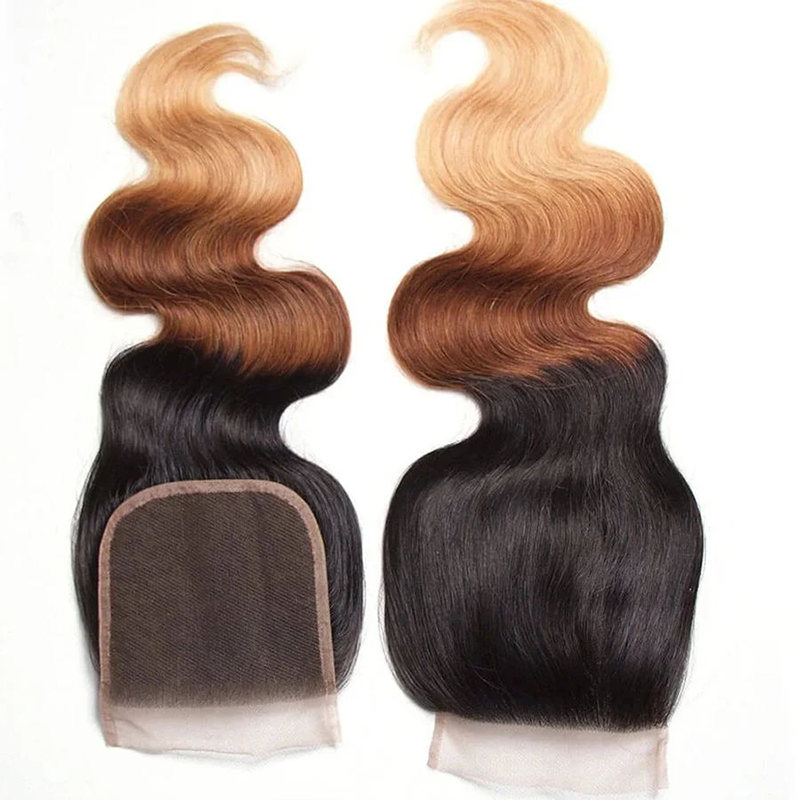 Sterly Colored Body Wave Bundles With 5×5 Lace Closure T1B/T4/27 Ombre Human Bundles With 13x6 Lace Frontal