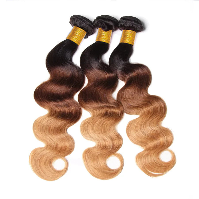 Sterly Colored Body Wave Bundles With 5×5 Lace Closure T1B/T4/27 Ombre Human Bundles With 13x6 Lace Frontal