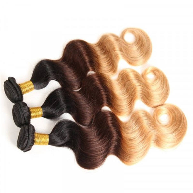 Sterly Colored Body Wave Bundles With 5×5 Lace Closure T1B/T4/27 Ombre Human Bundles With 13x6 Lace Frontal