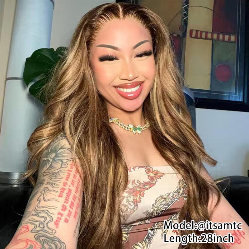 Glueless 13x6 P4/27 Highlight Wig Body Wave HD Lace Front Human Hair Wig Sterly Hair