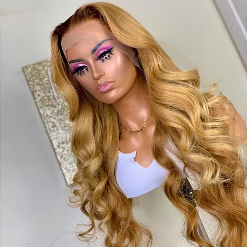 Sterly Ombre T4/27 Lace Wigs Affordable Body Wave / Straight Human Hair Wigs