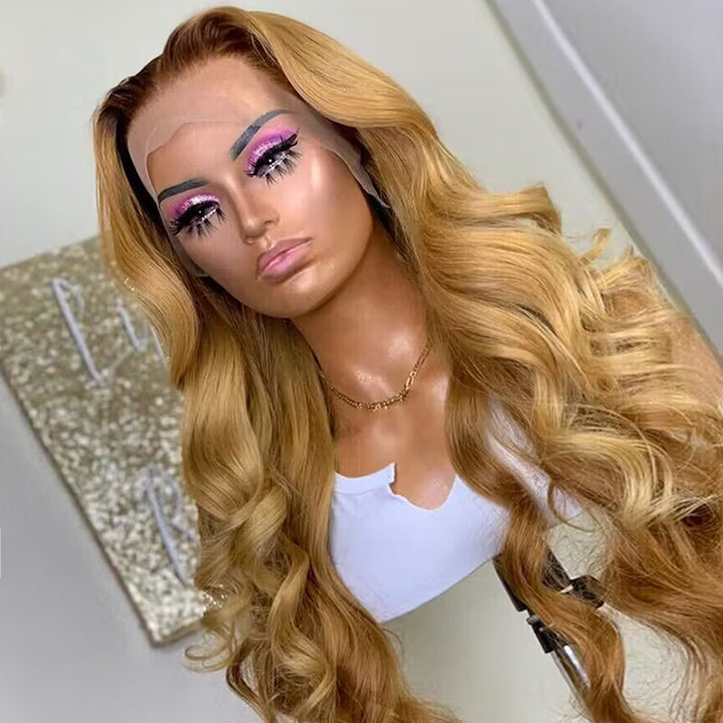 Sterly Ombre T4/27 Lace Wigs Affordable Body Wave / Straight Human Hair Wigs