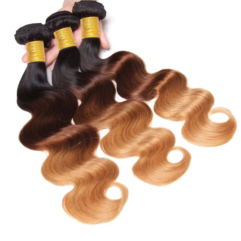 Sterly Colored Body Wave Bundles With 5×5 Lace Closure T1B/T4/27 Ombre Human Bundles With 13x6 Lace Frontal