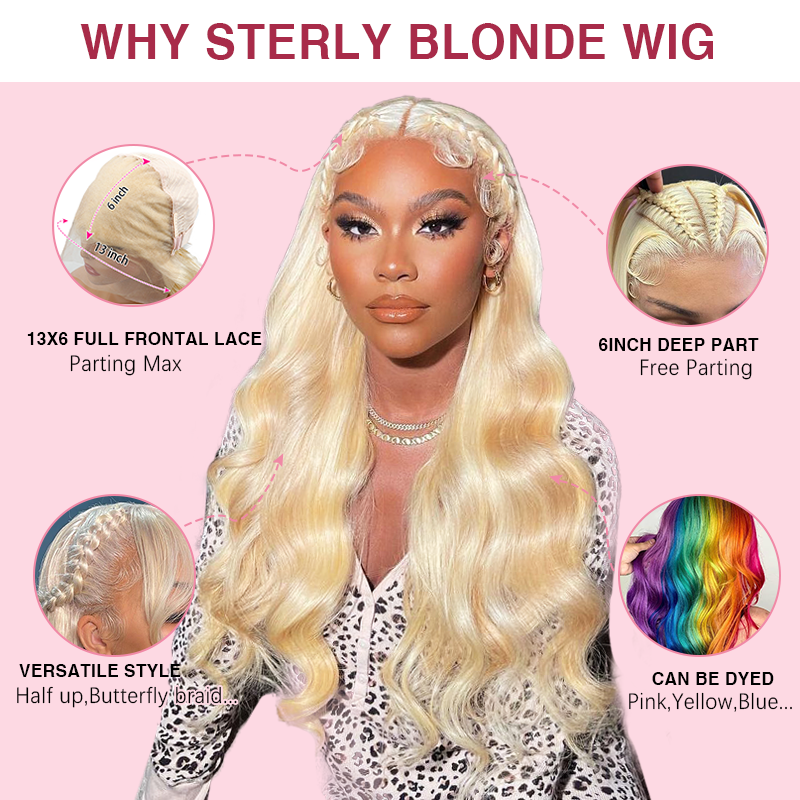 #613 Blonde 13x6 Full Frontal Lace Body Wave Human Hair Wigs 250% Density Breathable Wig Sterly Hair