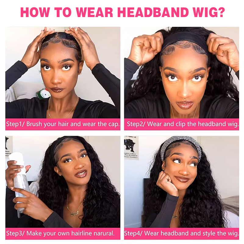 3c/4a Kinky Curly Headband Wig Human Hair 250% Density  Natural Curls Glueless Human Hair Wigs