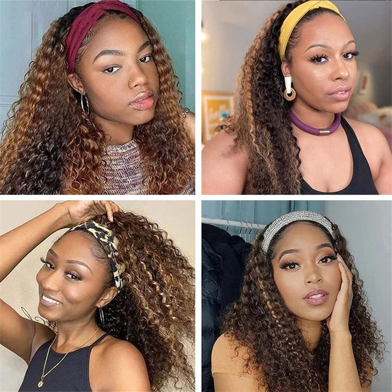 3c/4a Kinky Curly Headband Wig Human Hair 250% Density  Natural Curls Glueless Human Hair Wigs