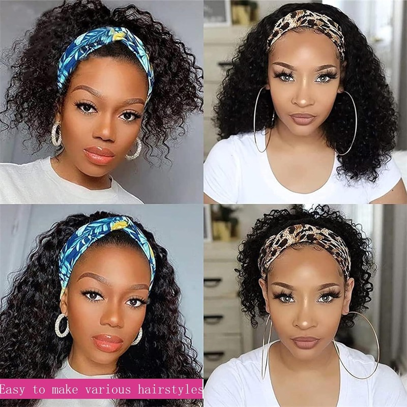 3c/4a Kinky Curly Headband Wig Human Hair 250% Density  Natural Curls Glueless Human Hair Wigs