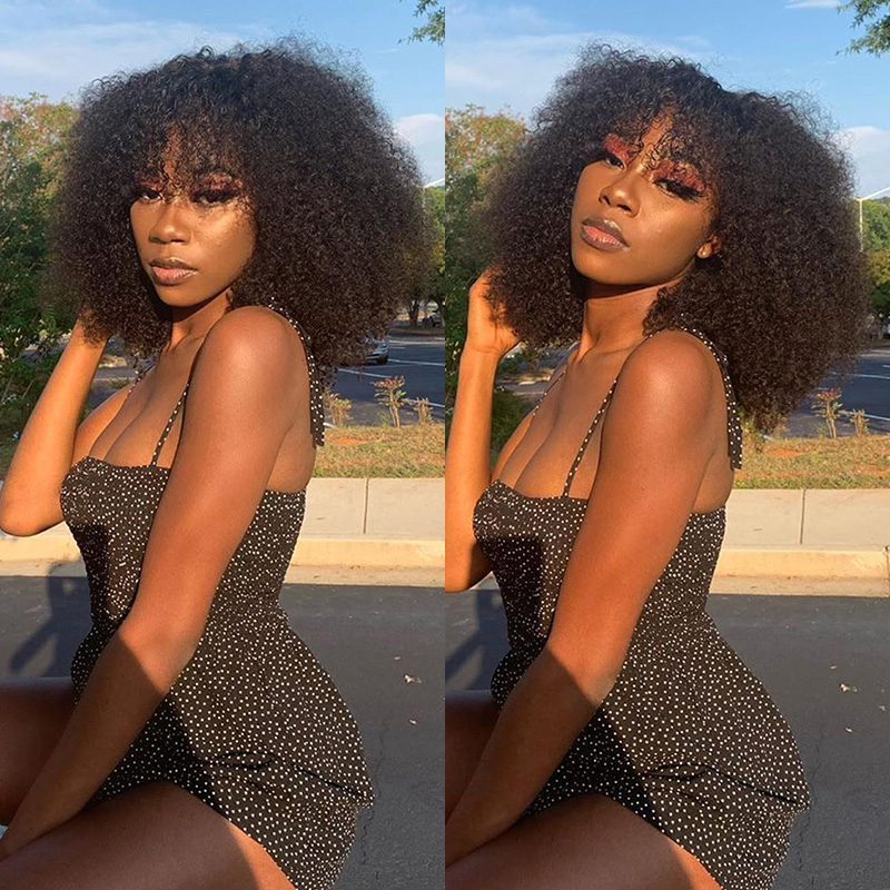 3c/4a Kinky Curly Wig 13×6/5x5 Glueless Lace Human Hair Wigs With Bangs