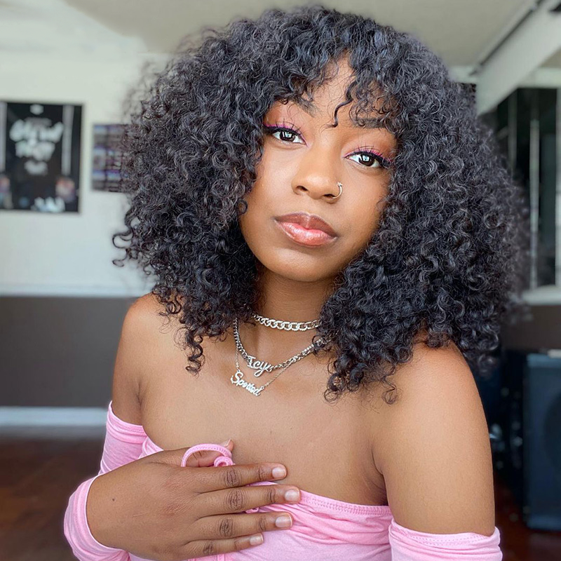 3c/4a Kinky Curly Wig 13×6/5x5 Glueless Lace Human Hair Wigs With Bangs
