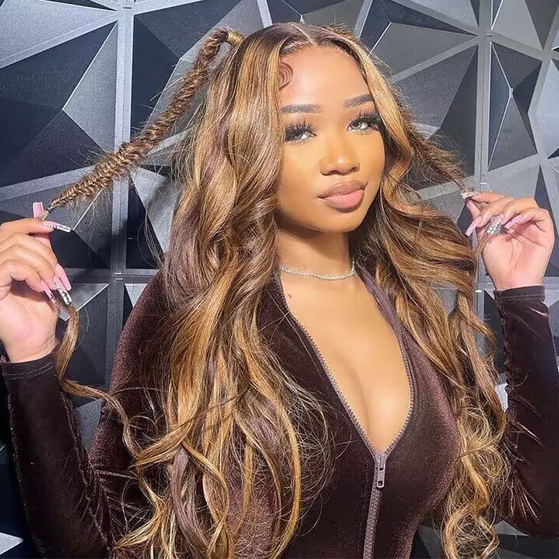 Glueless 13x6 P4/27 Highlight Wig Body Wave HD Lace Front Human Hair Wig Sterly Hair