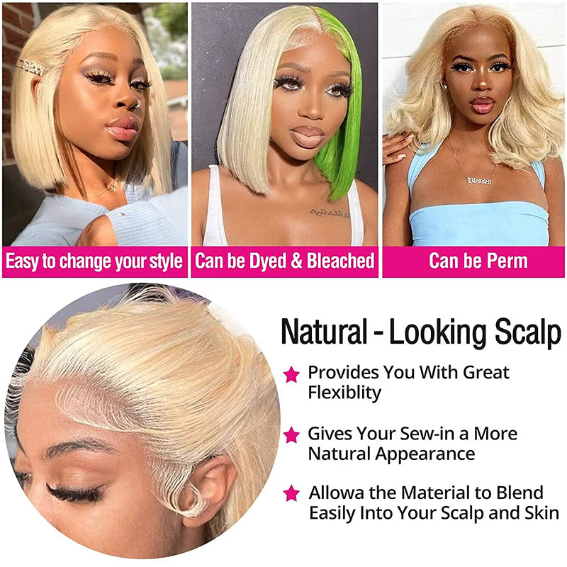 #613 Blonde Straight Bob Wig 13x6 HD Lace Human Hair Wigs
