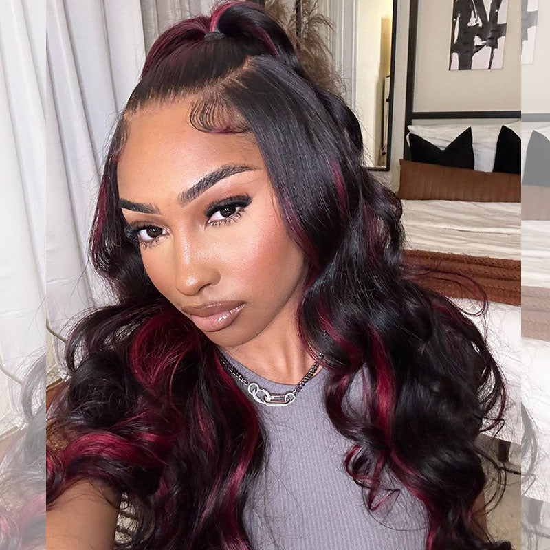 Sterly Burgundy Highlight Straight/Body Wave Wig P1B/99J Colored 13×6 Lace Frontal Wig