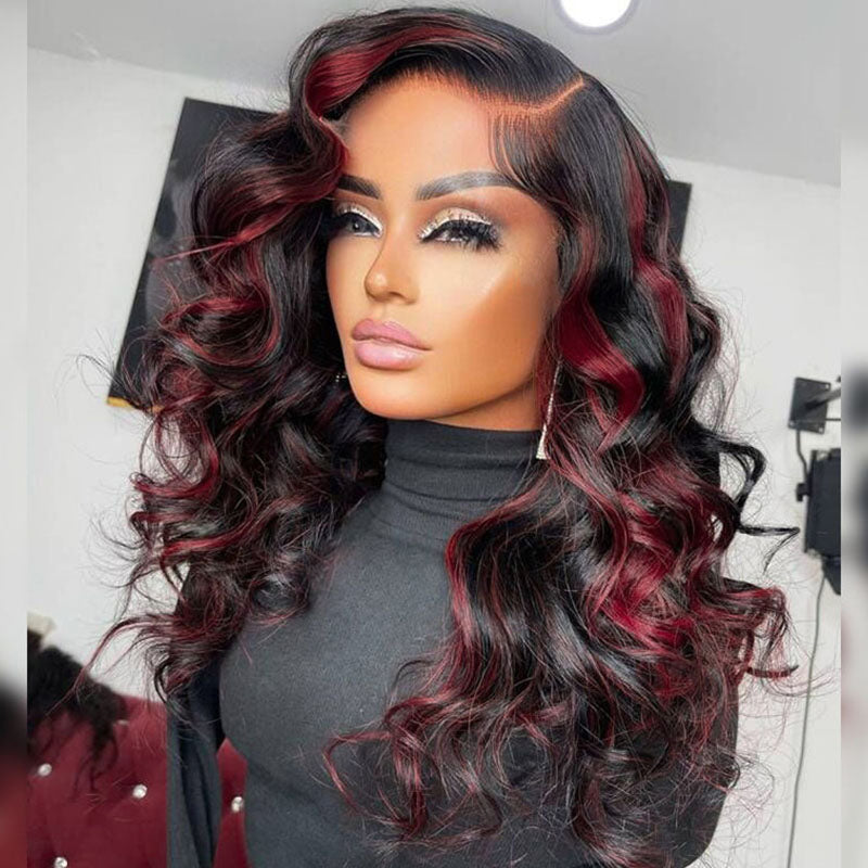Sterly Burgundy Highlight Straight/Body Wave Wig P1B/99J Colored 13×6 Lace Frontal Wig