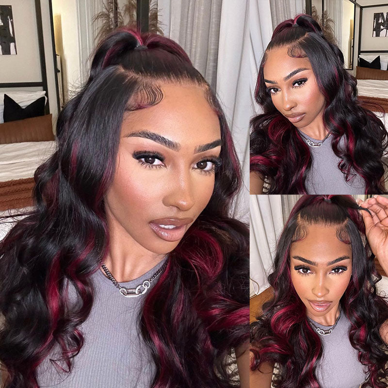Sterly Burgundy Highlight Straight/Body Wave Wig P1B/99J Colored 13×6 Lace Frontal Wig
