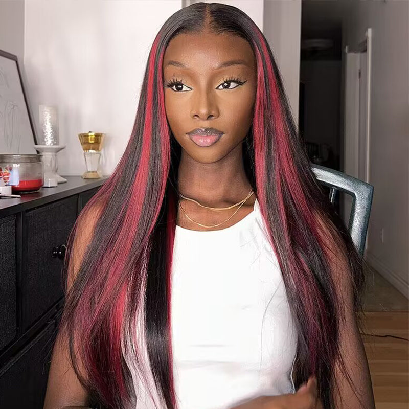 Sterly Burgundy Highlight Straight/Body Wave Wig P1B/99J Colored 13×6 Lace Frontal Wig