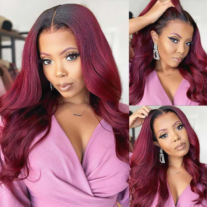 T1B/99J Ombre Colored Hair Wig Sterly Glueless Body Wave Lace Front Wigs Human Hair