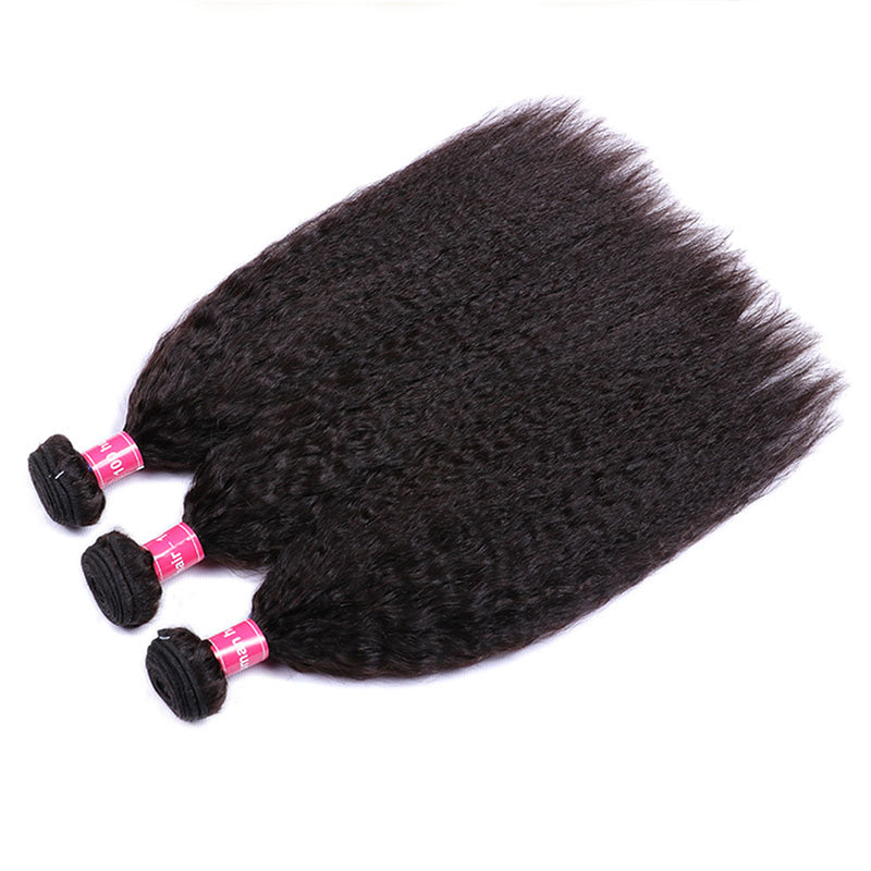 Sterly Kinky Straight Human Hair Bundles With 5x5 Lace Closure